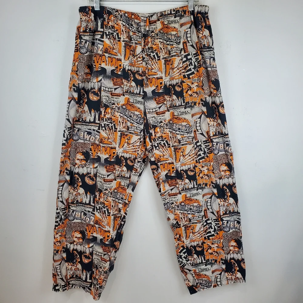 Vintage Zombie Horror Movie Night Pajamas PJ Bottoms Pants Medium Unisex Cotton - Picture 2 of 9